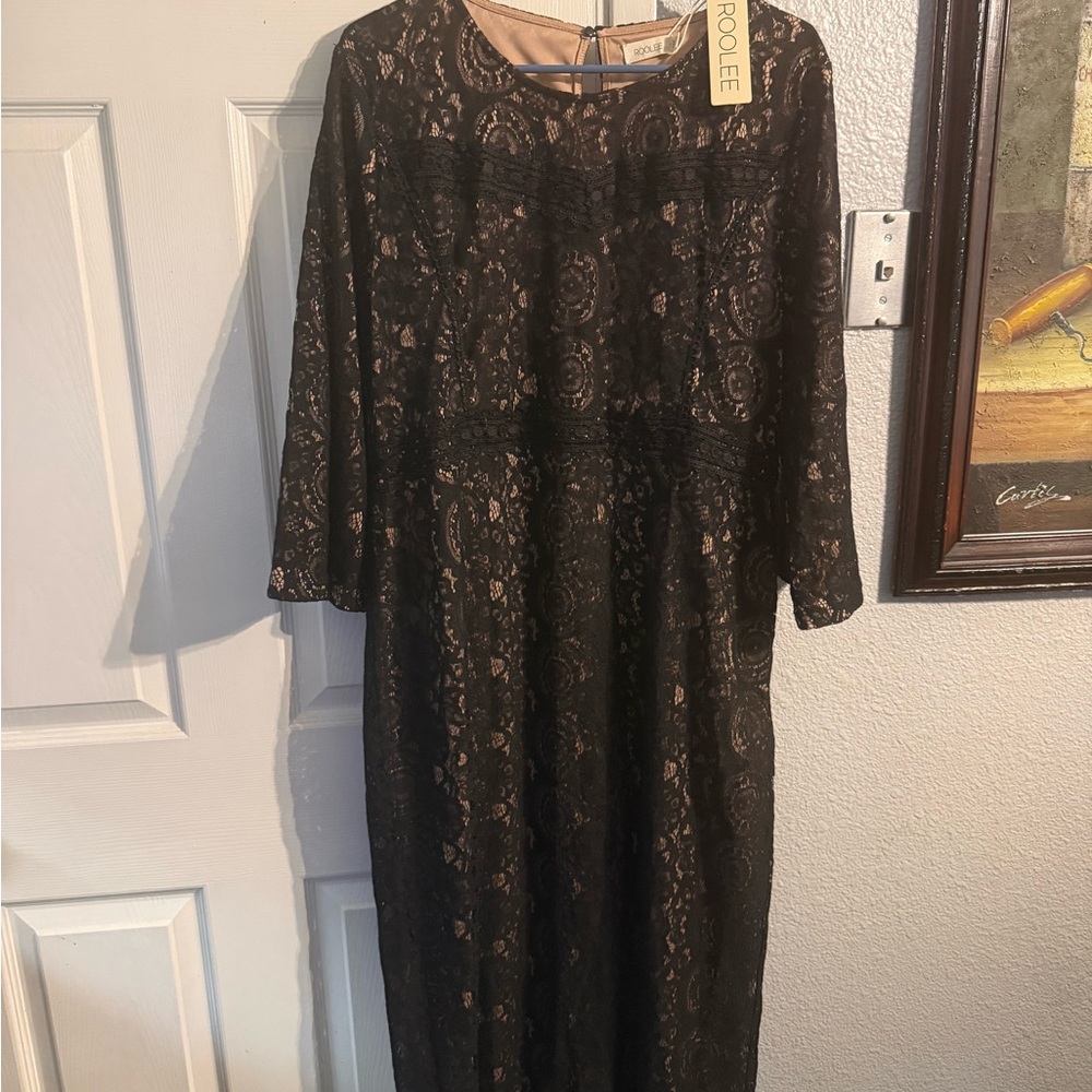 Roolee Black Lace Dress with Nude Lining